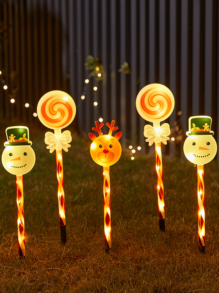 圣诞太阳能户外装饰灯糖果立体地面灯圣诞老人鹿庭院花园装饰品