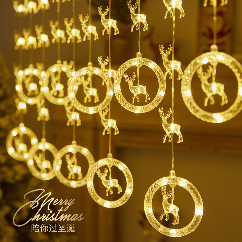 圣诞节灯饰彩灯串led小鹿麋鹿挂饰场景布置窗帘灯装饰品节日装扮