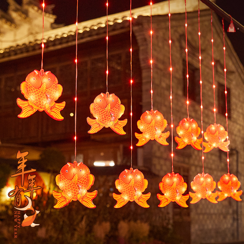 彩灯新年窗帘发光led氛围阳台