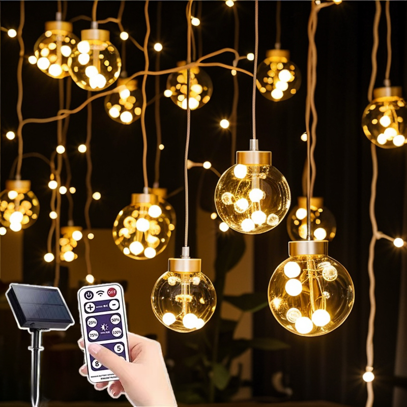 led太阳能窗帘星星灯饰圣诞节