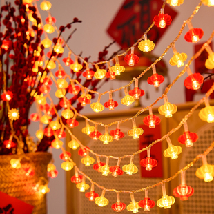 过新年春节装饰小红灯笼彩灯闪灯串灯满天星农村院子场景布置马年