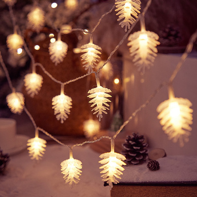 圣诞节装饰品白色松果led灯串灯