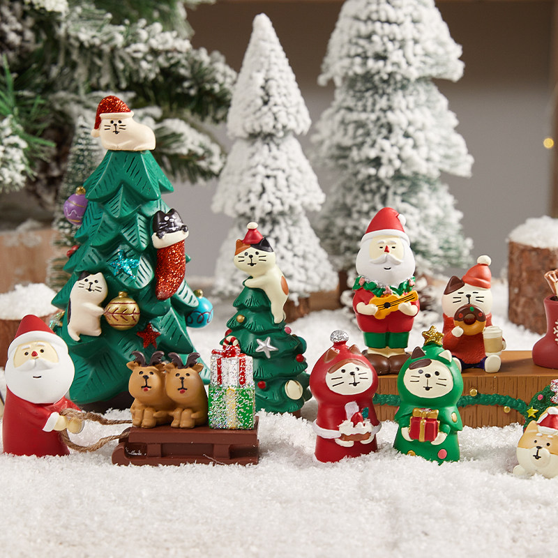 圣诞树脂装饰摆件圣诞老人猫咪节日氛围创意桌面装扮道具场景布置