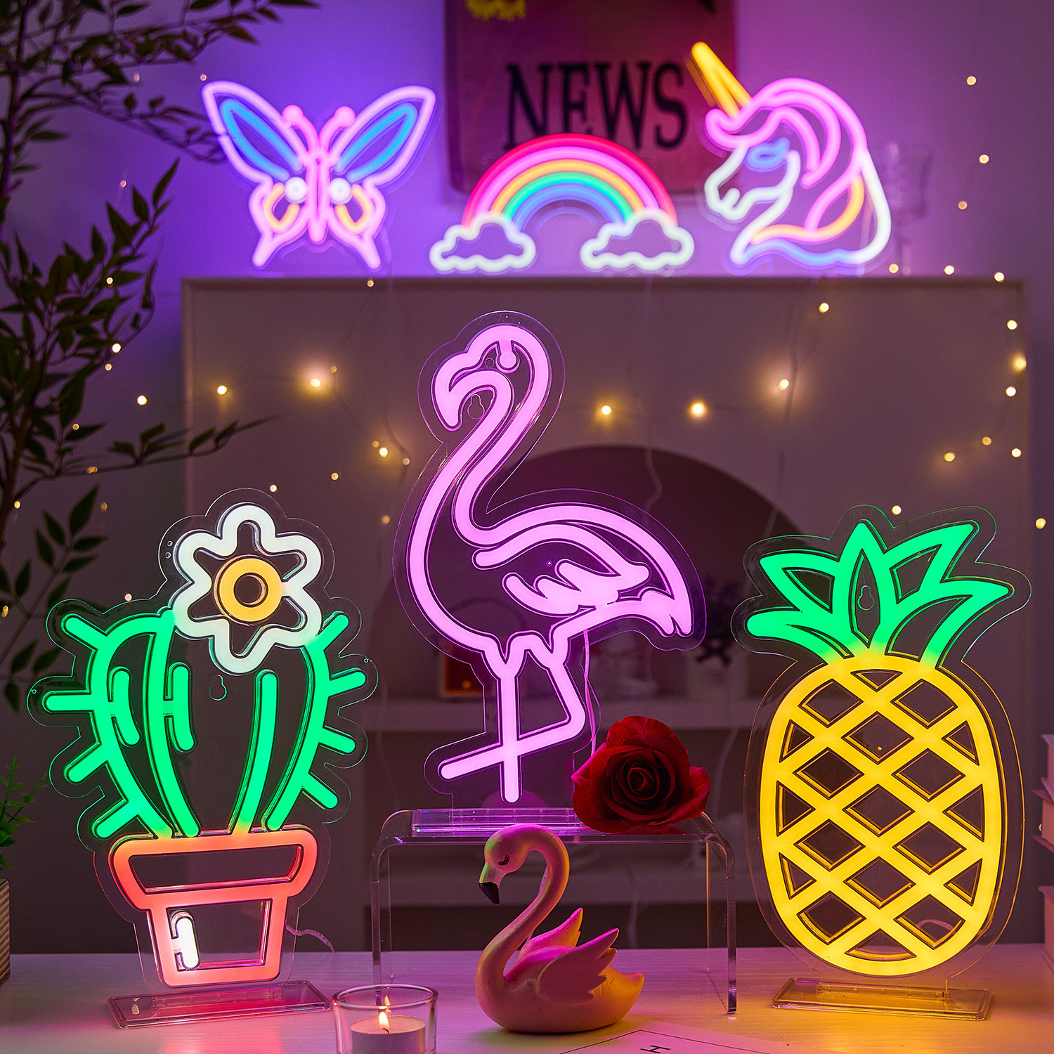 2026年新款led趣味霓虹灯摆件电竞房洞洞板氛围场景布置拍照道具