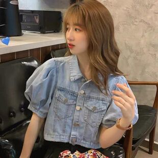 牛仔短款外套女夏季泡泡袖2026新款薄款宽松韩版休闲夏装短袖上衣