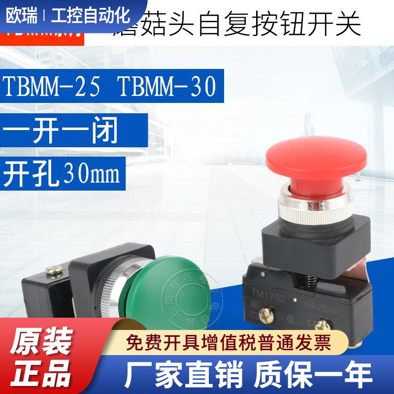 TBMM-25/30蘑菇头按钮附带微动开关25MM、30MM-TM1702 15A250V