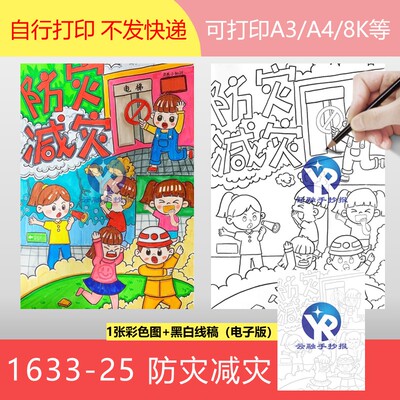 1633-25校园安全防震减灾自救知识绘画手抄报模板电子版竖向