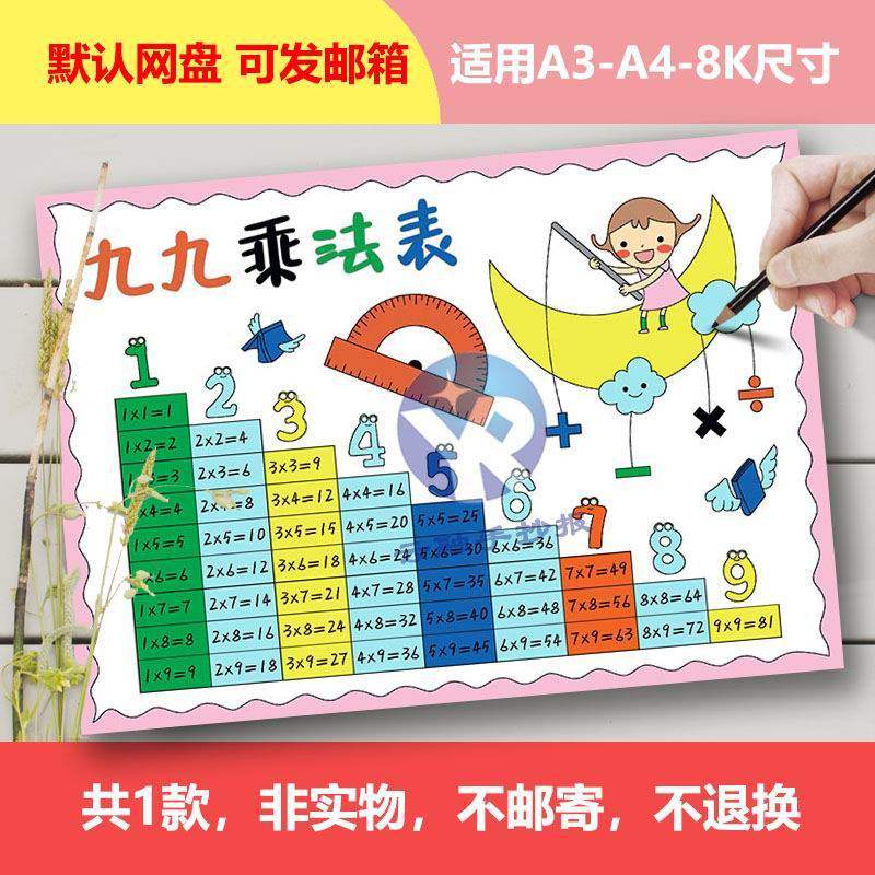y1088九九乘法表手抄报女孩二年级认识乘法口诀表内乘法数学小报