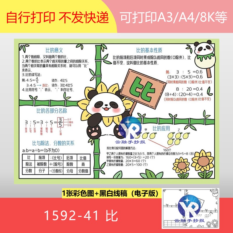 1592-41 比小学六年级思维导图手抄报模板电子版
