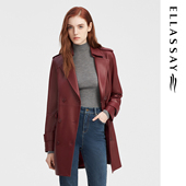 ELLASSAY歌力思秋冬新款 绵羊皮革简约干练收腰皮衣女EWW344X01500