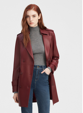 ELLASSAY歌力思秋冬新款绵羊皮革简约干练收腰皮衣女EWW344X01500