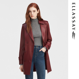 ELLASSAY歌力思秋冬新款 绵羊皮革简约干练收腰皮衣女EWW344X01500