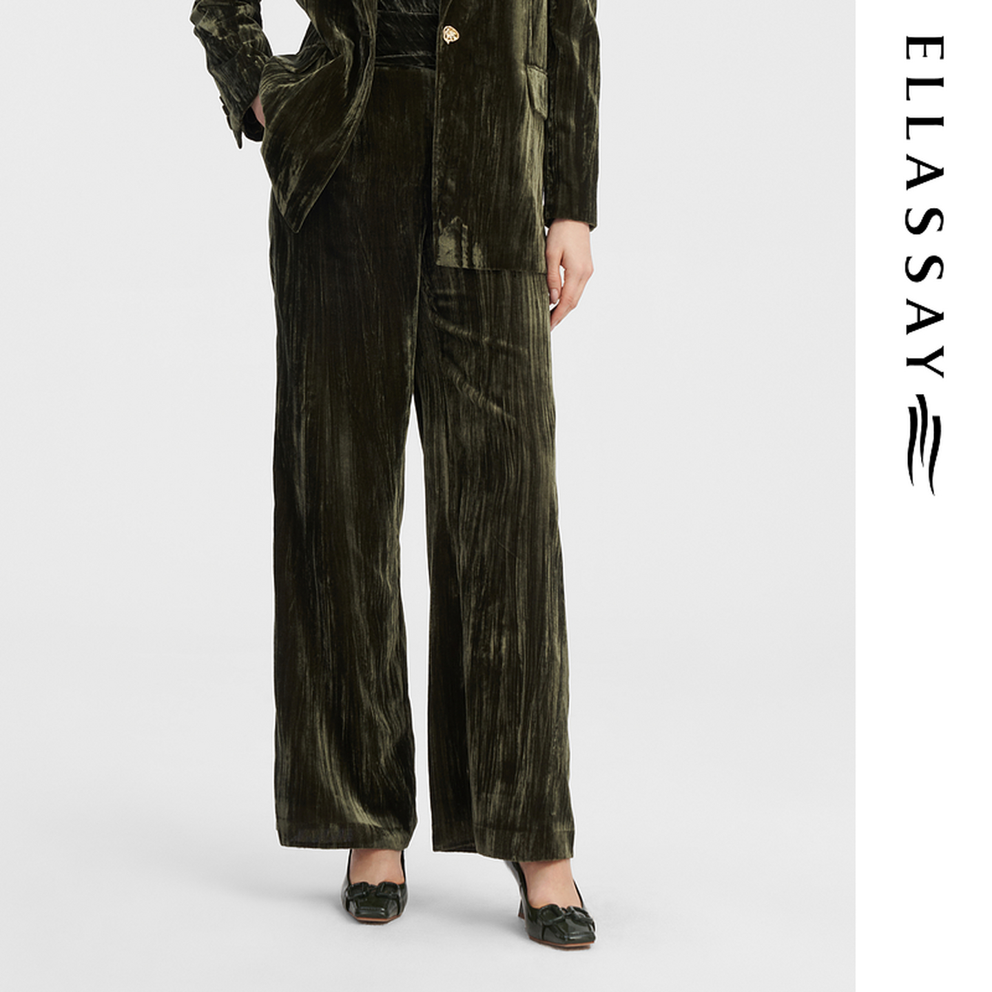 ELLASSAY歌力思秋冬新款压褶丝绒简约直筒休闲裤女EWF344K00700