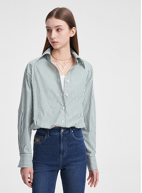 ELLASSAY歌力思春季新款棉时髦百搭条纹假两件衬衫女EWW351C00600