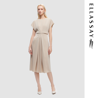 ELLASSAY歌力思春季新款醋纤高腰捏褶飘逸连衣裙女EWD351Y13900