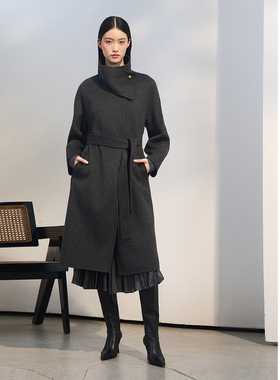 ELLASSAY歌力思2025秋冬新款绵羊毛围巾领毛呢大衣女EWD364D00800