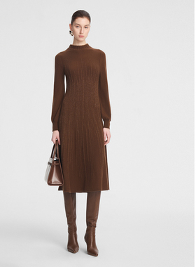 ELLASSAY歌力思秋冬新款山羊绒细闪坑条针织连衣裙女EWF354M09100