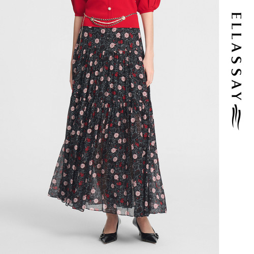 ELLASSAY歌力思秋季新款真丝法式优雅半身裙女EWE353Q01500