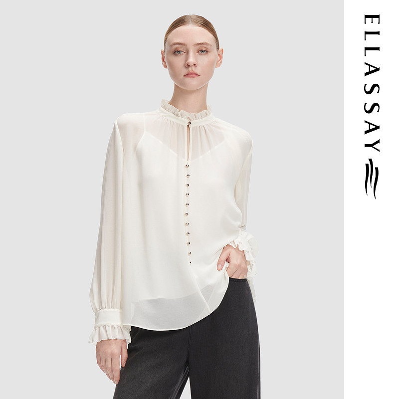 ELLASSAY歌力思2025早春新款轻柔舒适荷叶领衬衫女EWD361C00800
