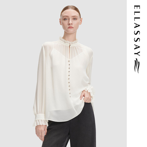 ELLASSAY歌力思2026早春新款轻柔舒适荷叶领衬衫女EWD361C00800
