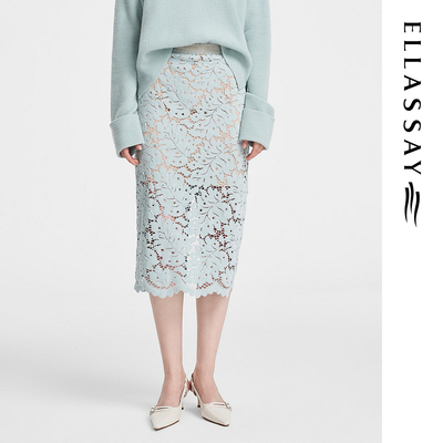 ELLASSAY歌力思春季新款雪尼尔绒感蕾丝半身裙女EWE351Q00100