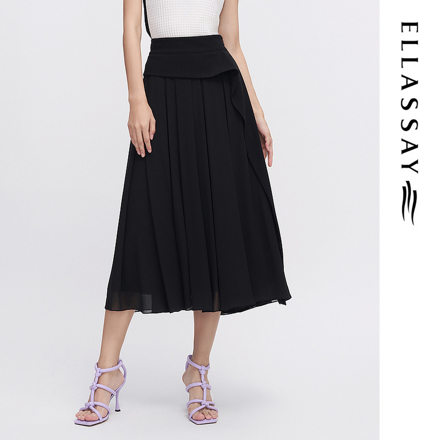 ELLASSAY歌力思春夏新款高腰百褶造型腰封半身裙女EWF342Q02800