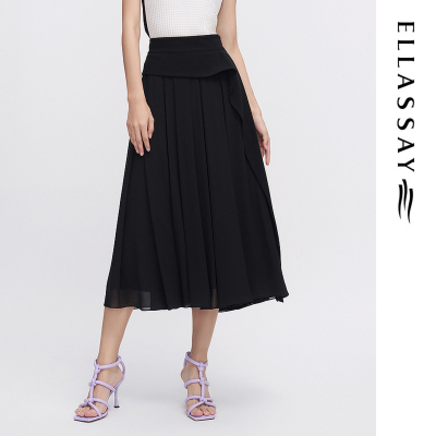 ELLASSAY歌力思春夏新款高腰百褶造型腰封半身裙女EWF342Q02800