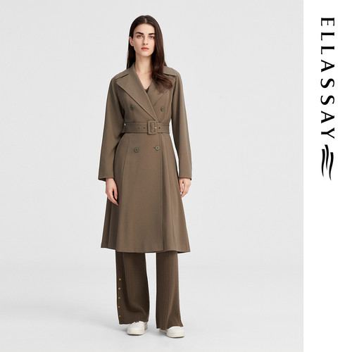 ELLASSAY歌力思秋季新款双排扣中长款经典风衣女EWW343F01000