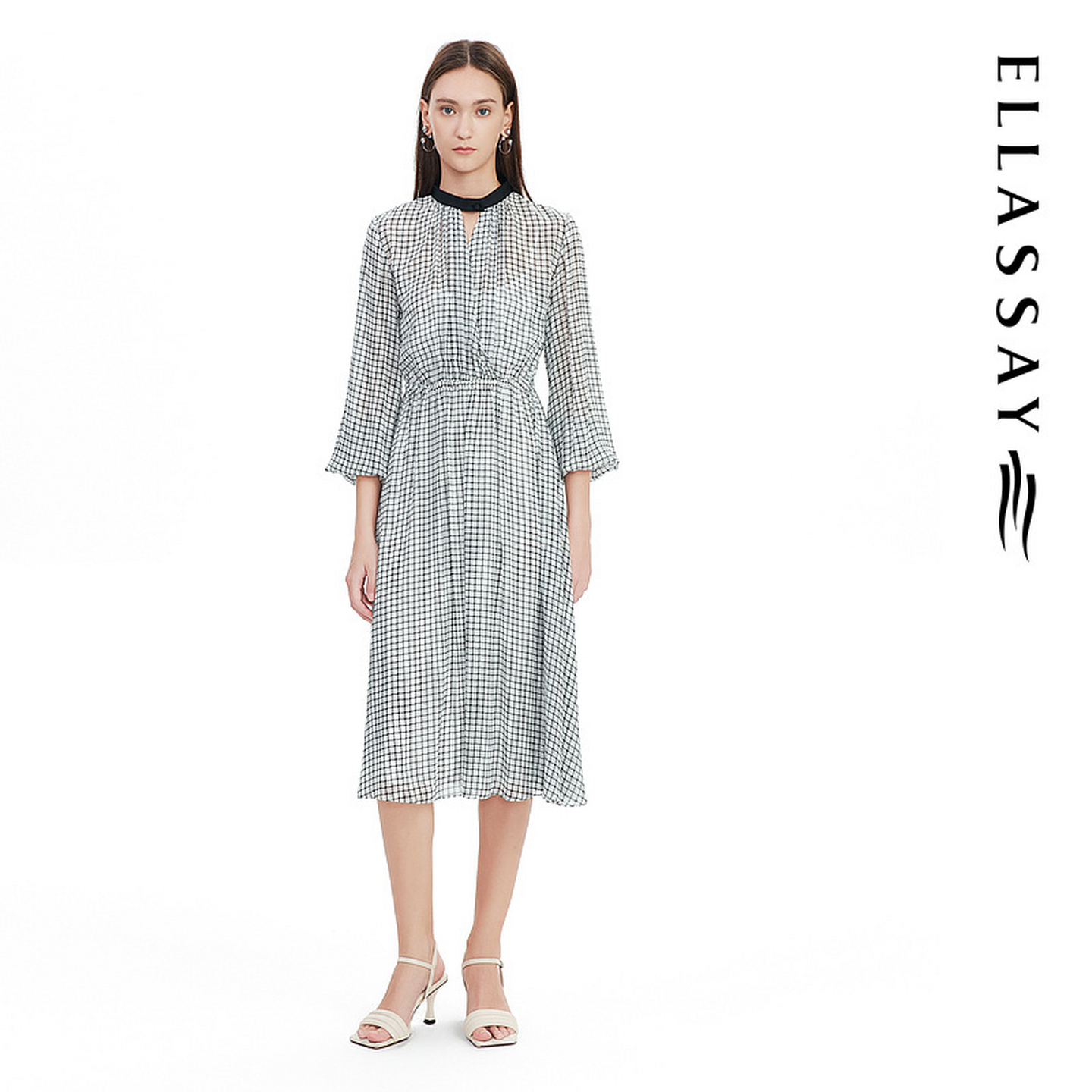 ELLASSAY歌力思春季新款时尚Choker领桑蚕丝连衣裙女EWE331Y25600