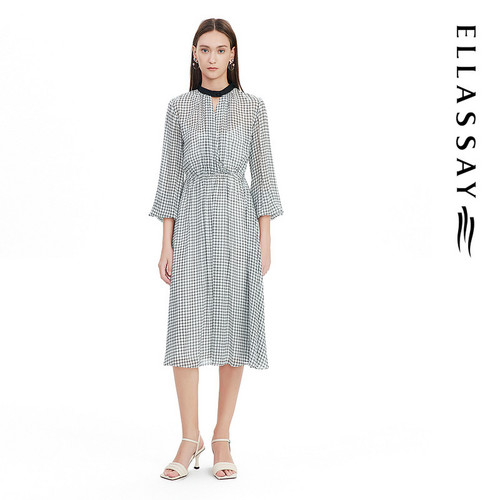 ELLASSAY歌力思春季新款时尚Choker领桑蚕丝连衣裙女EWE331Y25600