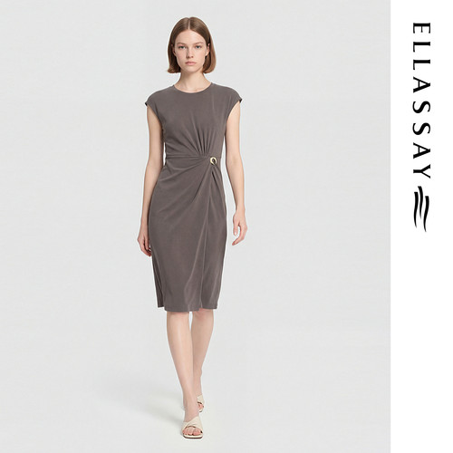 ELLASSAY歌力思2026夏季新款棉圆环扣扭结连衣裙女EWB372Y08400