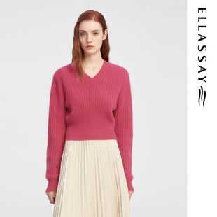 女EWE344M06600 山羊绒简约V领套头针织衫 ELLASSAY歌力思冬季 新款