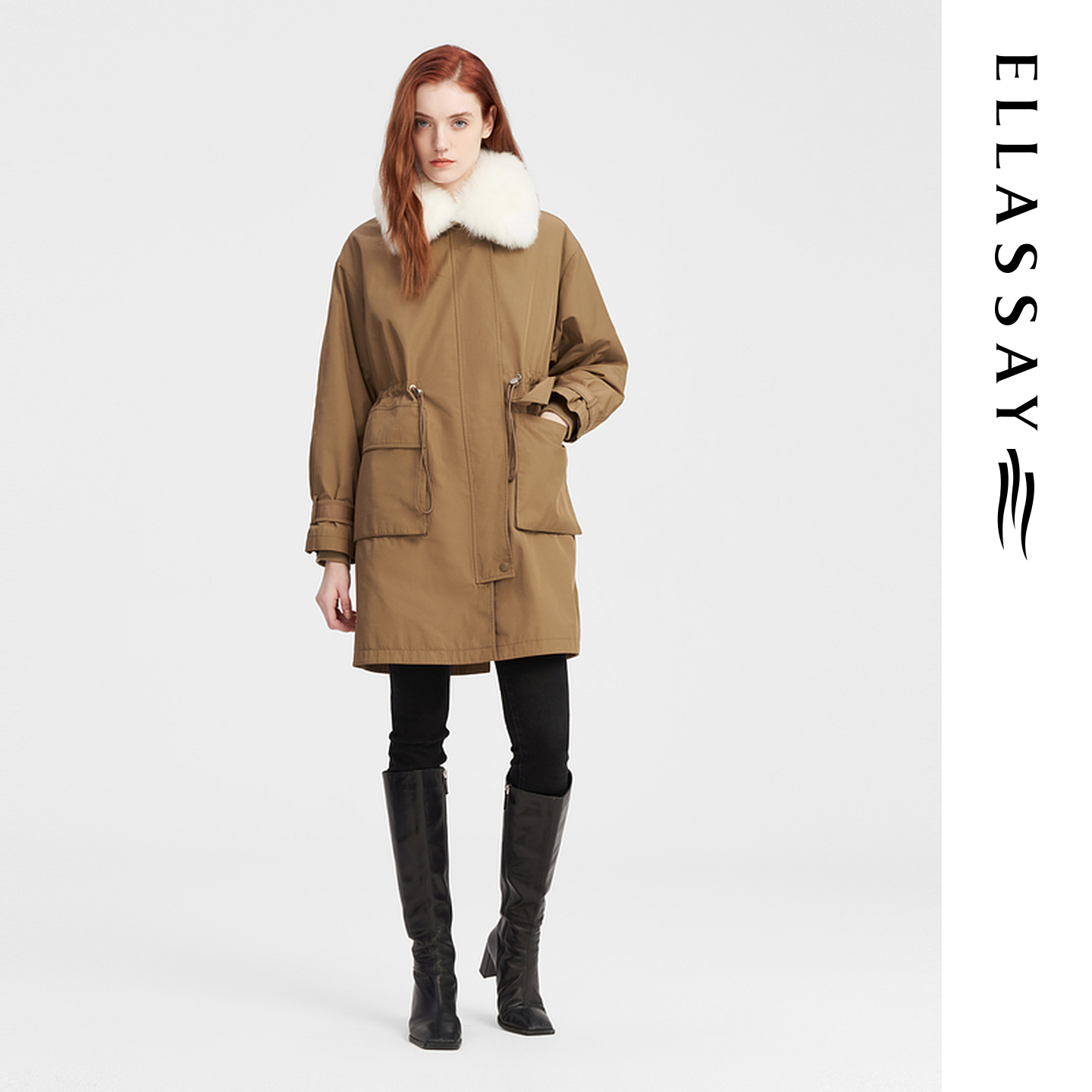 ELLASSAY歌力思秋冬新款休闲简约皮草派克服外套女EWW344R01900