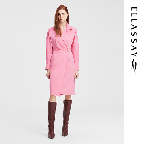 ELLASSAY歌力思秋季新款清新棱镜粉衬衫连衣裙女EWW343Y00300