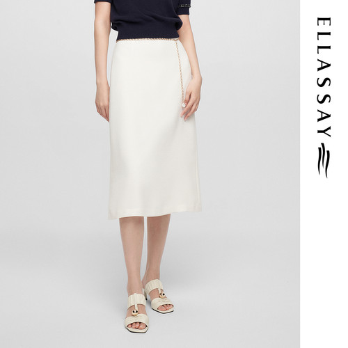 ELLASSAY歌力思早春新款简约A字珍珠白中长半身裙女EWE361Q02500