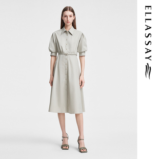 ELLASSAY歌力思春季新款棉轻薄灯笼袖衬衫连衣裙女EWW351Y00300