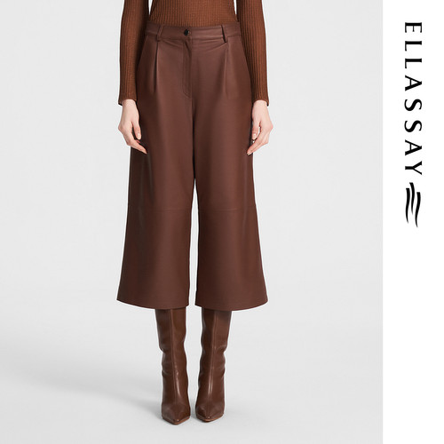 ELLASSAY歌力思秋冬新款羊皮时髦高腰阔腿休闲裤女EWF354X01300