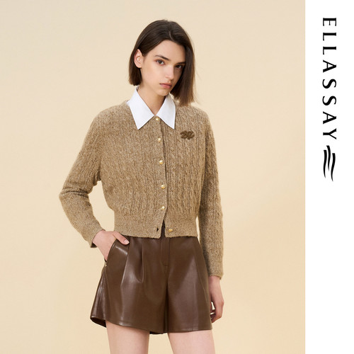 ELLASSAY歌力思2026秋冬新款绵羊毛复古绞花针织衫女EWD374M00800