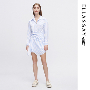 ELLASSAY歌力思春季 圆形下摆棉混纺连衣裙女EWW341Y03600 新款
