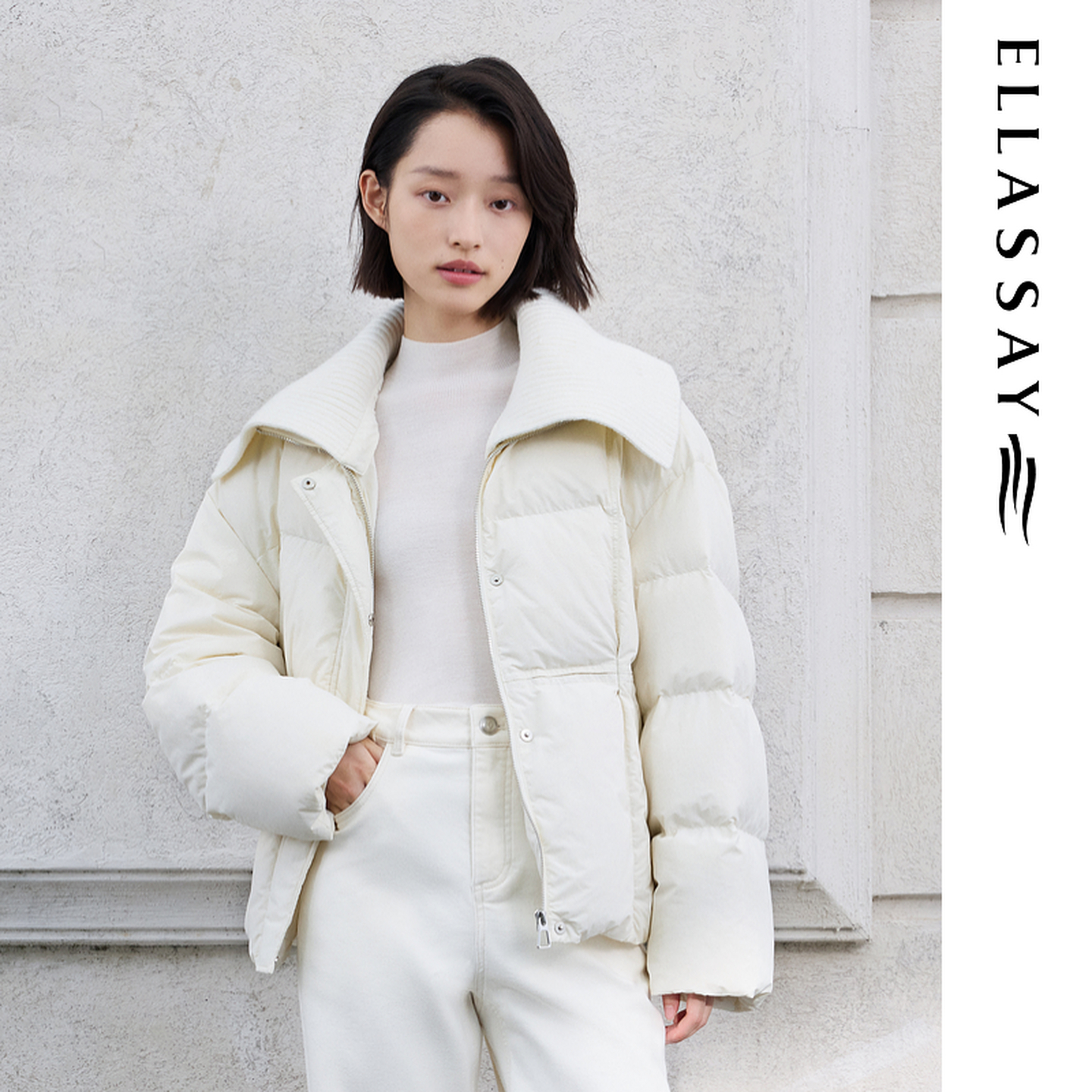 ELLASSAY歌力思2025冬季新款针织翻领简约羽绒服女EWD363L03200
