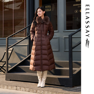 ELLASSAY歌力思冬季新款狐狸毛领长款鹅绒羽绒服女EWE364L02700