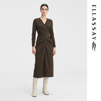 【杨光专属】歌力思秋冬新款绵羊毛知性大方连衣裙女EWF344Y02300