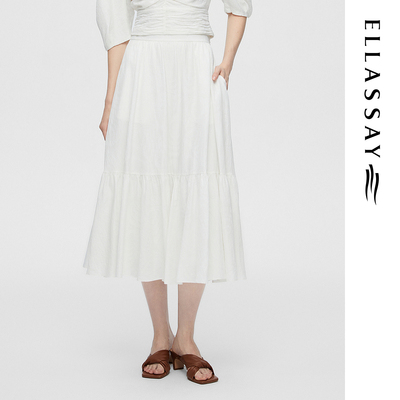 ELLASSAY歌力思春夏新款肌理泡泡纱褶皱A字半身裙女EWB362Q01000