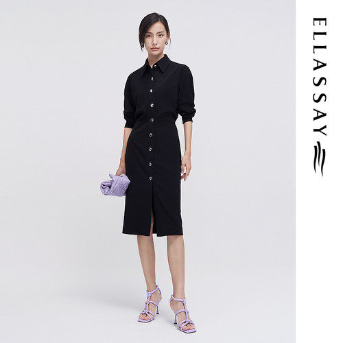 ELLASSAY歌力思2026春季三醋纤收腰长袖衬衫连衣裙EWF341Y01600