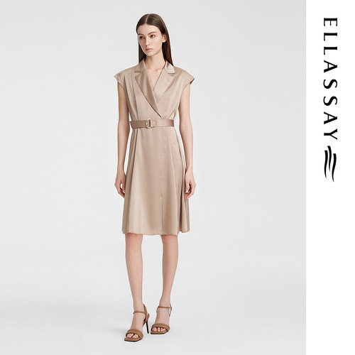 ELLASSAY歌力思夏季新款三醋酸缎面翻领西装连衣裙女EWE352Y08400