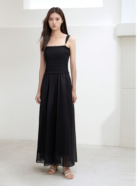 ELLASSAY歌力思夏季新款棉小黑裙度假吊带裙连衣裙女EWB352Y00100