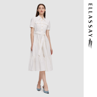 连衣裙女EWD351Y01900 式 ELLASSAY歌力思春夏新款 棉简约系带衬衫