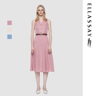 ELLASSAY歌力思夏季新款三醋纤V领收腰连衣裙女EWD362Y17600