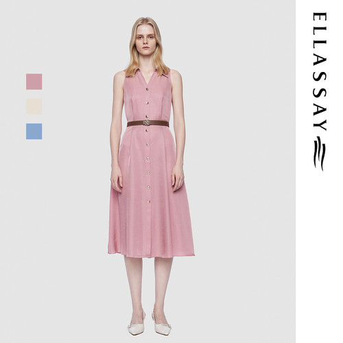 ELLASSAY歌力思夏季新款三醋纤V领收腰连衣裙女EWD362Y17600