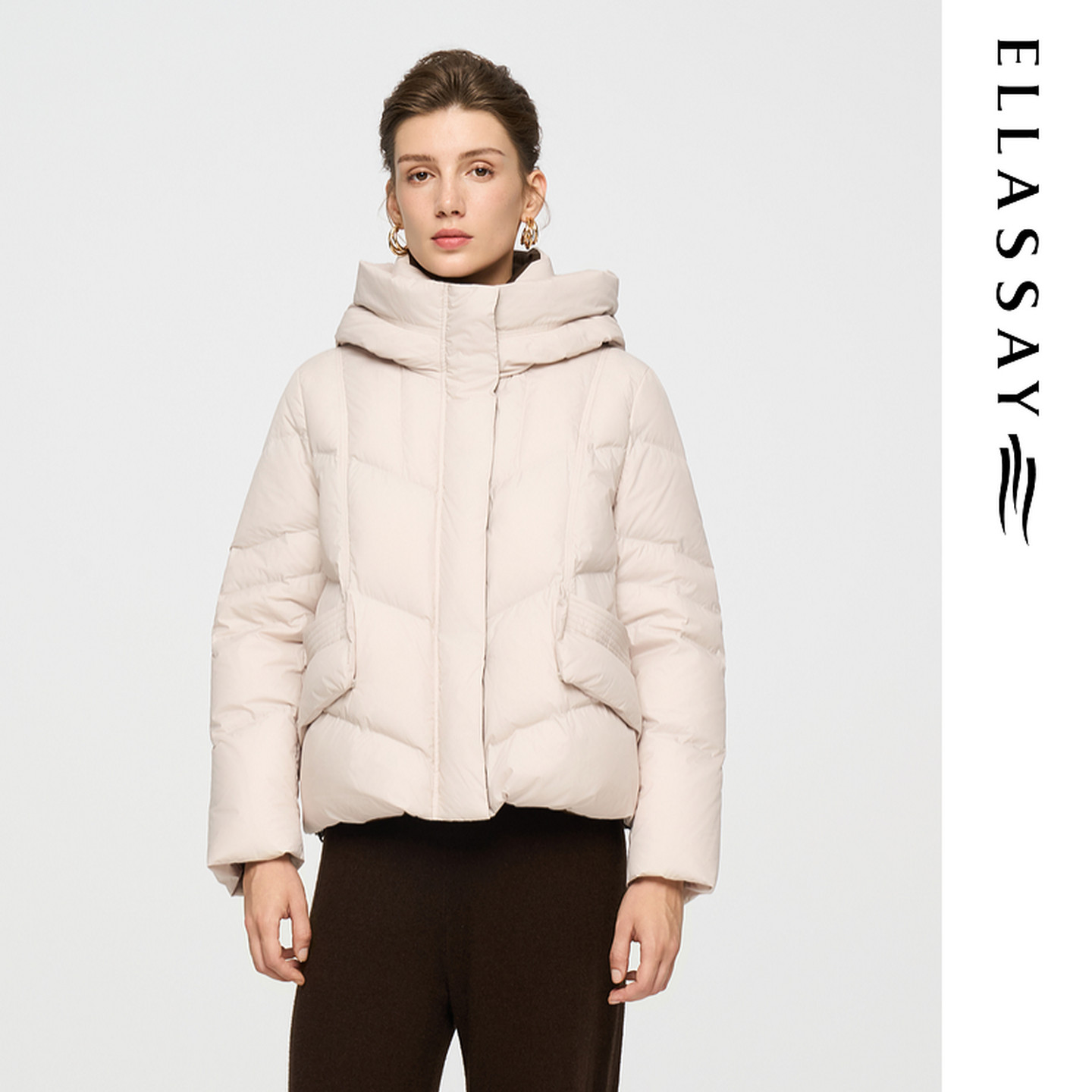 ELLASSAY歌力思2025冬季新款鹅绒简约连帽羽绒服女EWD363L04700